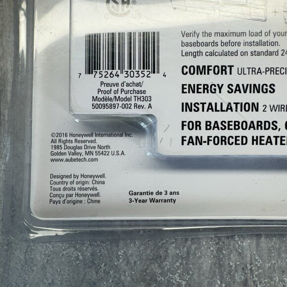 New Aube Honeywell TH303 5-2/7 Day Programmable Digital Baseboard Thermostat - Picture 6 of 6